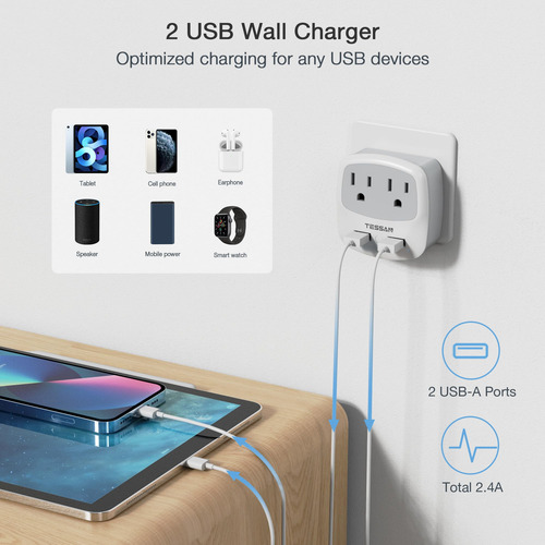 Adaptador Enchufe Tipo G 2 Salidas Ca 2 Puertos Usb