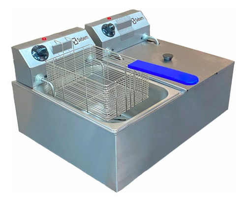 Fritadeira Fritador Elétrico Profissional Industrial Dupla 2 Cestos Cubas Quadrado 10 Litros Com Tampa Sebem Inox 220v