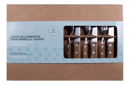 Set De Cubiertos Begonia Parrilleros 12 Unidades Para Asado