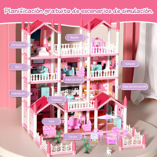 Casa De Muñecas Grande Con Muebles, 14 Cuarto,2 Muñecas,ros