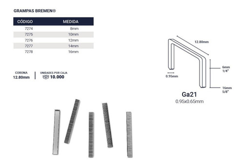 Imagen 2 de 3 de Grapa Grampa Engrampadora Neumatica 12.7x12 Mm X 10000u Ga21 Dgm