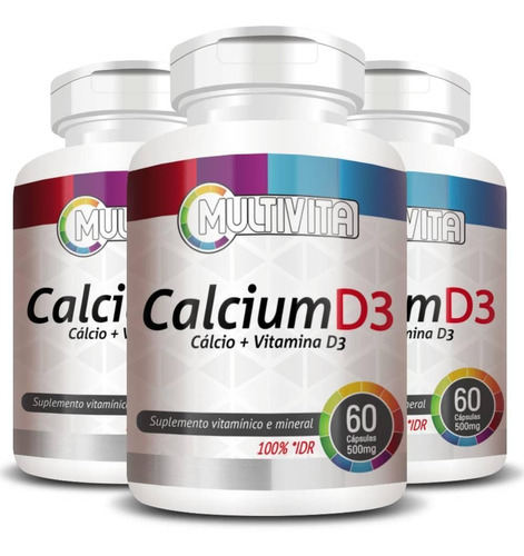 Kit 3x Calcium D3 Cálcio + Vitamina D3 60 Cápsulas Multivita