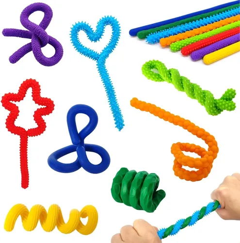 Set De 12 Juguetes Antiestrés Sensoriales – Palitos Y Anillos De Silicona Para TDAH, Autismo Y Relajación