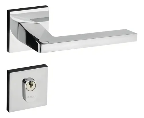 Foto real de Fechadura Externa Roseta Quadrada Cromada Karli 55mm Pado