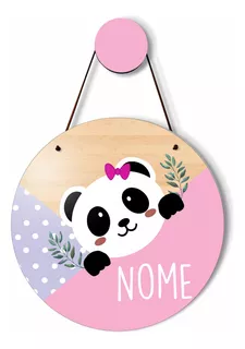 Plaquinha Porta + Nome Quarto Infantil Ursinho Panda
