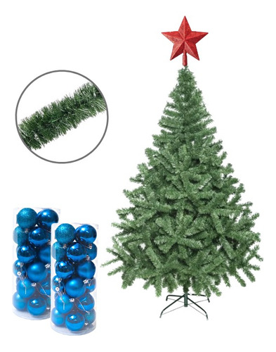 Kit Navidad Arbol 1.50 Guirnalda Estrella 15cm Bolas Azules