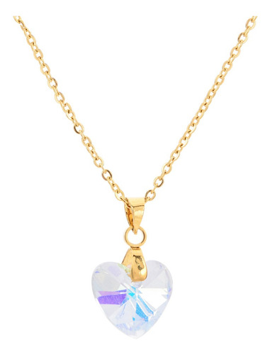 Collar Corazón Cristal Baño De Oro Regalo Mujer