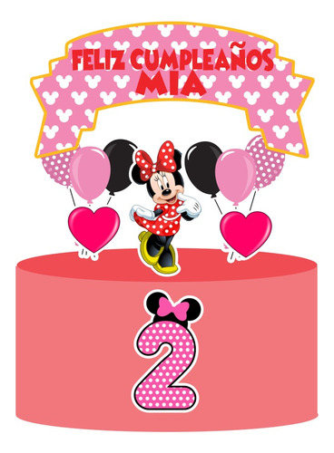 Topper Torta Para Cumpleaños Personalizado Minnie Mouse #4