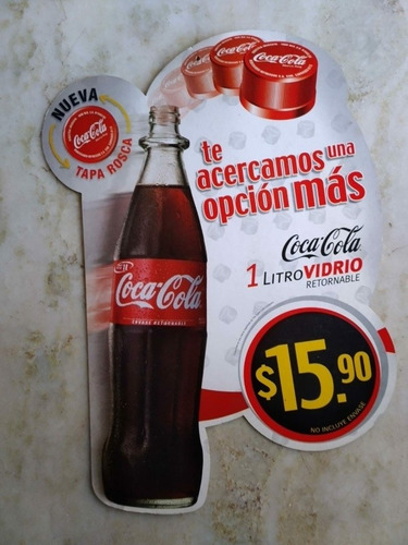 Cartel Publicidad Coca Cola 1l.vidrio,doble Faz De Carton