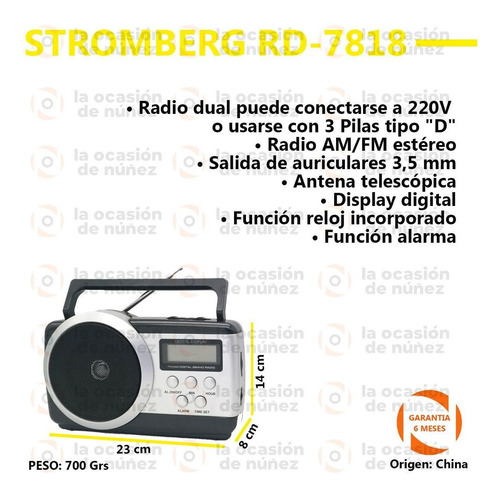 Imagen 2 de 7 de Radio Stromberg Dual Am-fm Digital Reloj Alarma Portatil