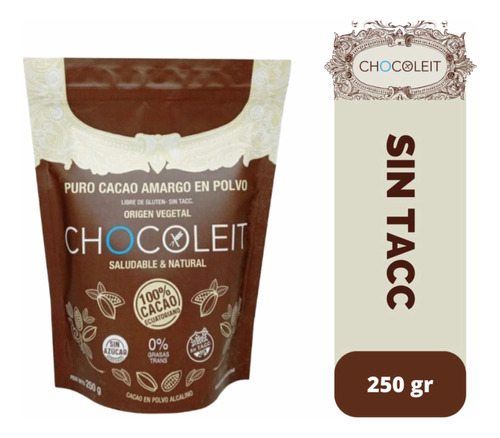 Puro Cacao Amargo En Polvo Chocoleit 250g S/ Azúcar Sin Tacc