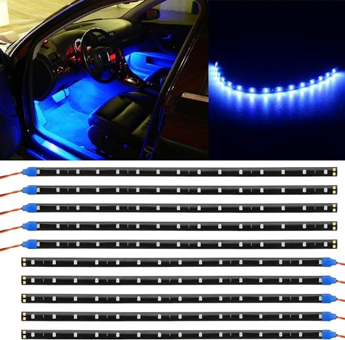 10 Pack 12v Blue Waterproof Car Interior Exterior Led Strip