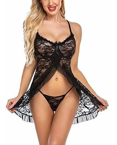 Adome Lencería Babydoll Para Mujer Con Aros De Encaje Chemis