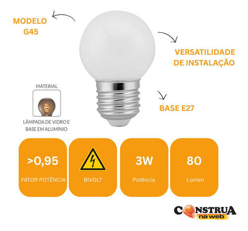 Kit 20 Lâmpada Led Bolinha 3w 3k E 6k Frio Varal Bivolt Ctb