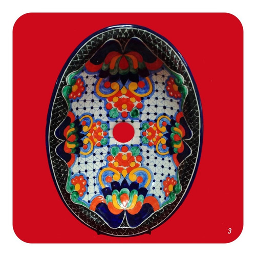 Imagen 2 de 4 de Lavabo Ovalin Talavera Poblana 41x30 Cm Estilo Barroco M3 Ov