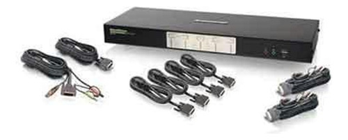 Switch Kvm De 4 Puertos Dvi Con Audio, Hub Usb 2.0 Y Cables