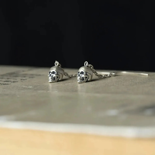 Aretes Colgantes Craneos Calaveras Con Cadenas Plata S925