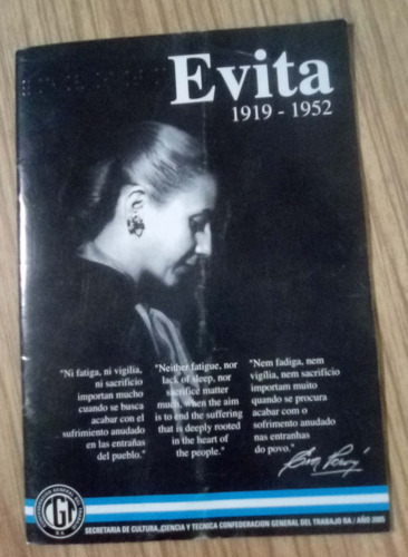 Folleto Evita 1919-1952 C. G. T.  Español, Inglés, Portu 