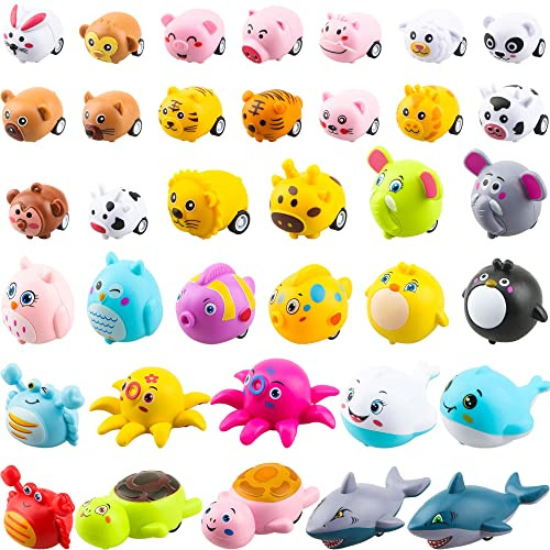 36 Pack Animal Pull Back Cars Race Car Toys Powered Pul...