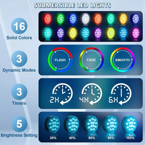 Luces Led Multicolor Sumergible En Agua Piscina Recargables