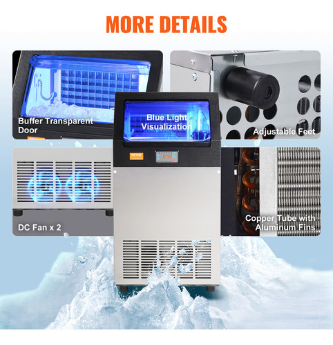 Vevor Máquina Para Hacer Hielo Comercial 100 Libras/24 Horas