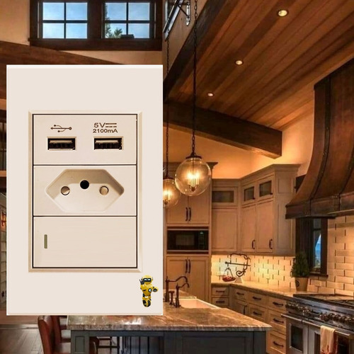 Imagem 4 de 5 de Tomada Parede 10a Com Interruptor Com 2 Entradas Usb 5v 2.1a