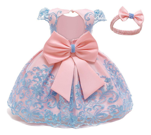 Vestido De Cumpleaños Para Niñas Bowknot De Encaje Con Adorn