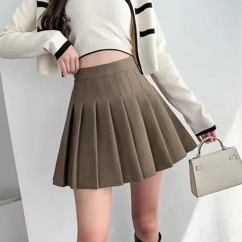 . Elegante De Falda Plisada A Color Sólido Tableada Con