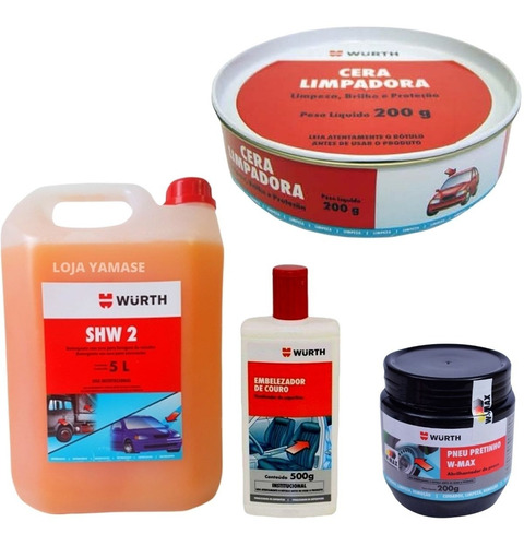 Kit Lava Jato Carro Shampoo Cera Hidratante Pretinho - Wurth