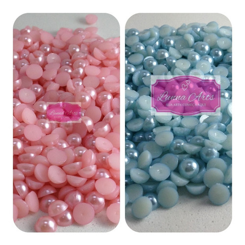 Meia Pérola 6mm Rosa Bebê E Azul Bebê 1000 Unid. + Brinde
