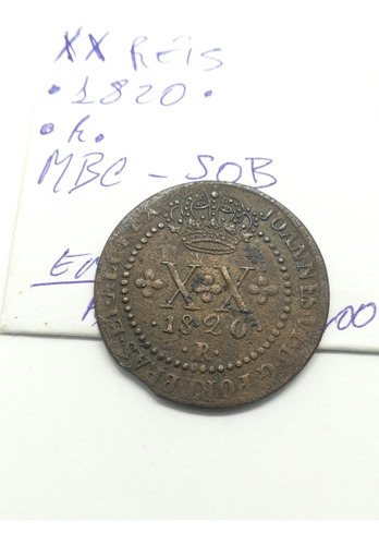 Moeda Cobre Xx Reis 1820r Soberba Com Fim De Chapa Excepcion