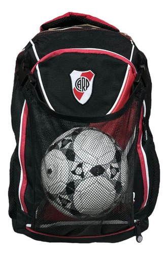 Mochila River Boca Furbol + Portapelotas Ideal Futboleros Mochila River Franja Roja Logo Chico