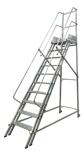 Escada Plataforma Nr12 2,50m 9 Degraus 2 Rodas Escaleve