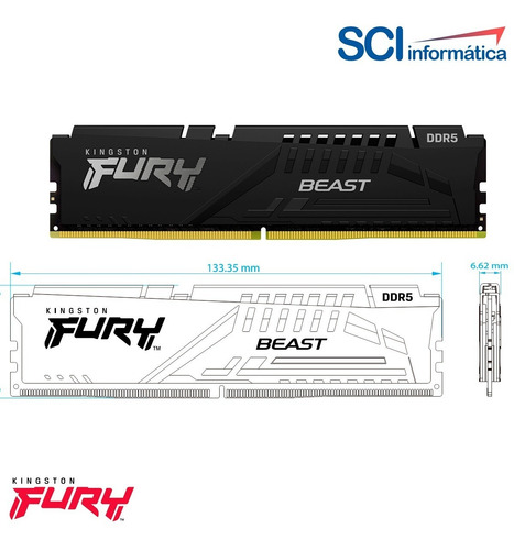 Imagen 5 de 5 de Memoria Ram 16gb 1x16 Kingston Fury Beast Ddr5 5200mz