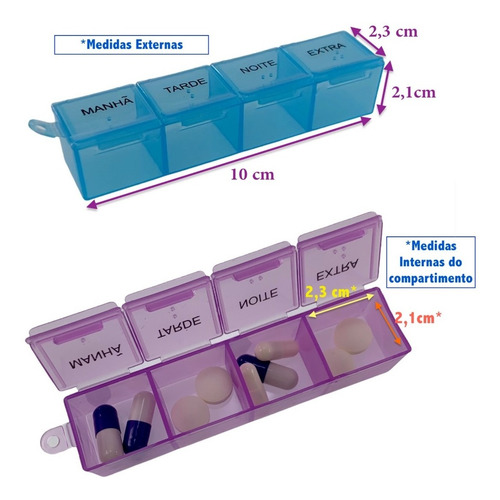 Imagem 7 de 10 de Caixa Porta Comprimidos Medicamento Dia Semanal 28 Compartim