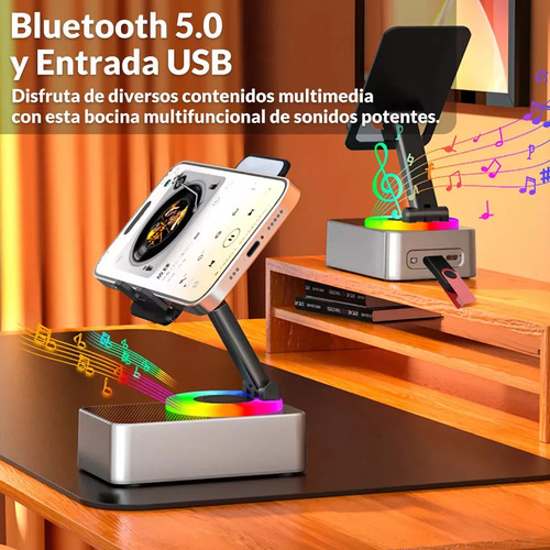 Bocina Bluetooth 2 En 1 Con Soporte Negro