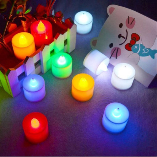 10 Velas Led Multicolor Navideña Pilas Rgb Colores Eventos