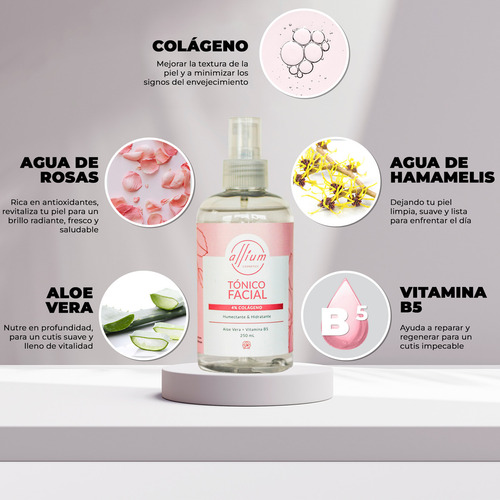 Agua De Rosas + Hamamelis | 5% Colageno + Aloe Vera 250ml Tipo de piel Todo tipo de piel