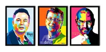 Comprar Kit 3 Quadros Decor Elon Musk Bill Gates Steve Jobs Moldu A3