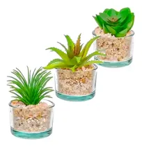 Comprar Trio Suculentas Vaso De Vidro Decoração Flores Artificiais
