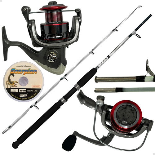 Kit De Pesca Vara Maciça 35 Lbs + Molinete 4000 E Linha 100m Aleatória
