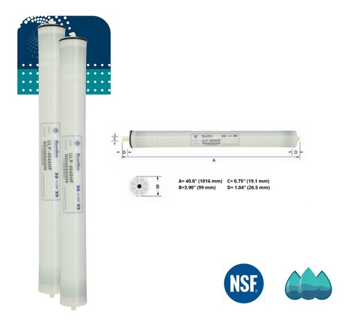 Imagen 3 de 5 de Membrana Osmosis 4x40 Ultra Baja Presión 150 Psi Keensen