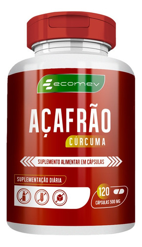 Açafrão Da Terra Puro 100% Absorção 500mg 120cáp Ecomev Sabor Sem Sabor