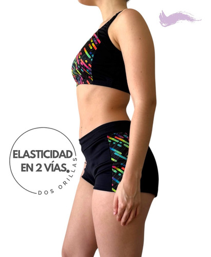 Bikini Anticloro Malla Natacion Short 2 Piezas Secado Rapido Negro 4