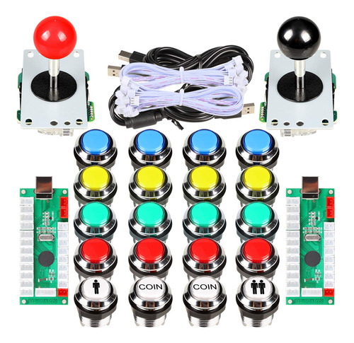 2 Joystick Para Jugador 8 Via + 20 Boton Arcade Led Pc