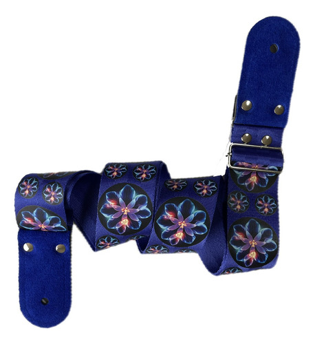 Strap Para Guitarra Kidam Con Diseño En Dtf Color Multicolor Flores Neon