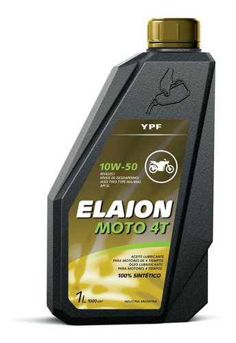 Ypf Aceite Moto 4t Sae 10w50 Sintetico Elaion Envase 1 Litro
