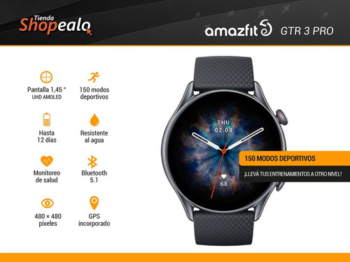 Imagen 2 de 7 de Smartwatch Reloj Amazfit Gtr 3 Pro Gps Black 1,45 Cuotas