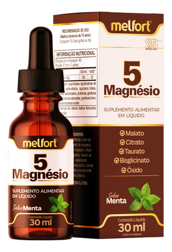 5 Magnésios Alta Concetração 35mg De Mg Elementar Por Gota Sabor Menta