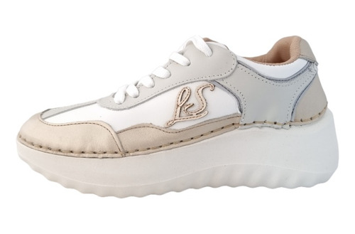 Tenis Mujer Casual Urbano Piel Confort Lobo Solo 4803 Blanco